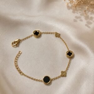 Golden Black Clover & Flower Bracelet