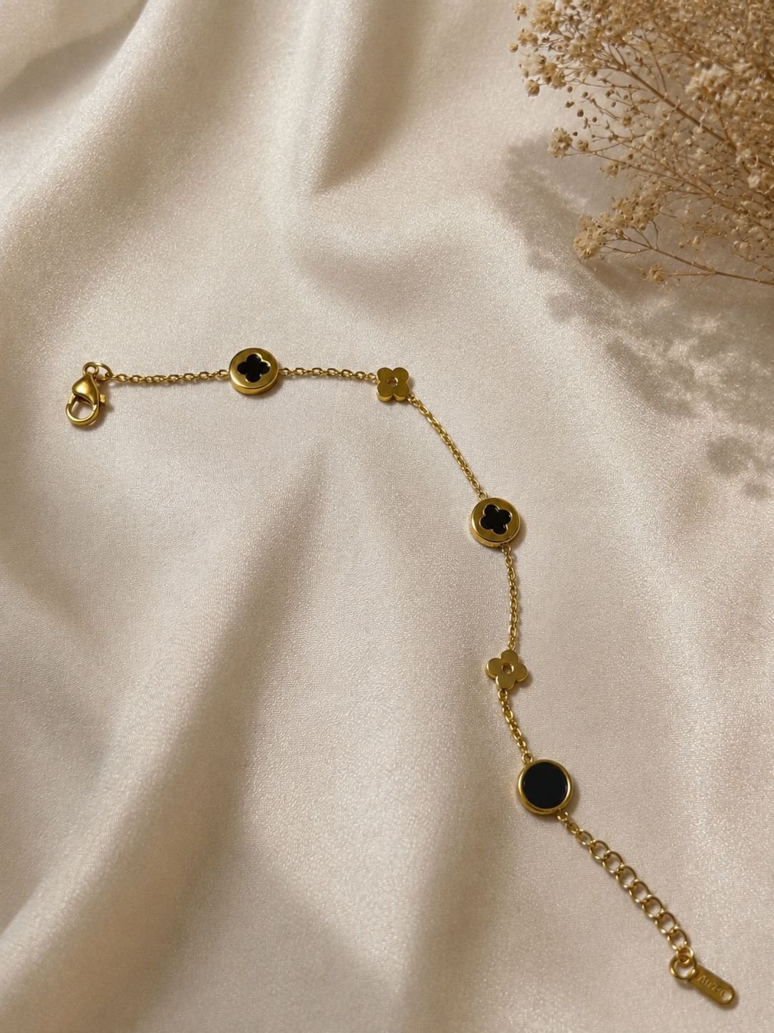 Golden Black Clover & Flower Bracelet - Image 2