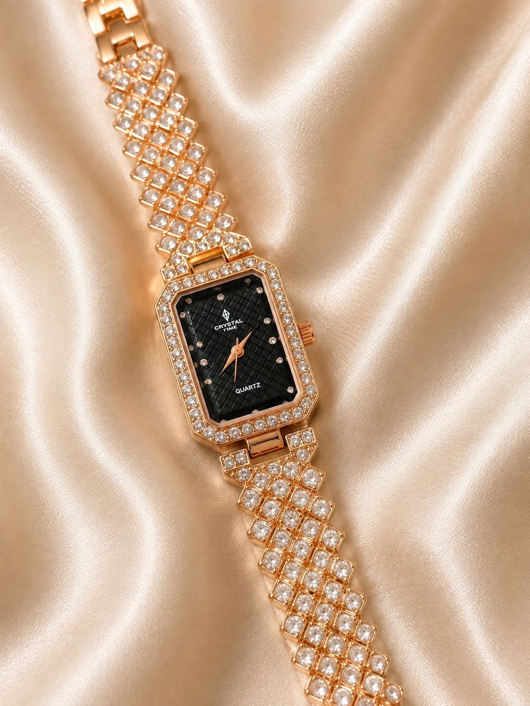 Golden Black Crystal Rectangle Watch - Image 3