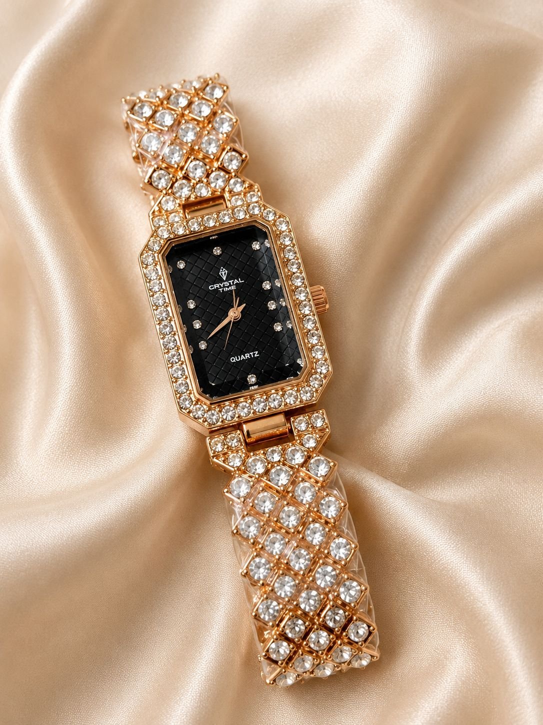 Golden Black Crystal Rectangle Watch - Image 2