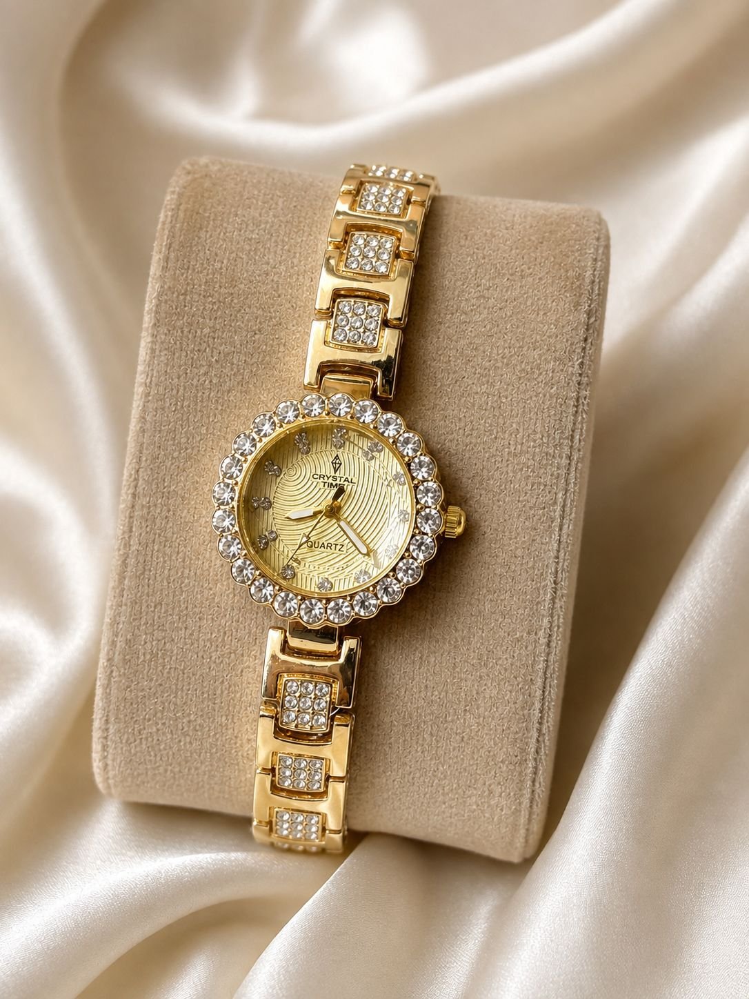 Golden Champagne Crystal Quartz Watch