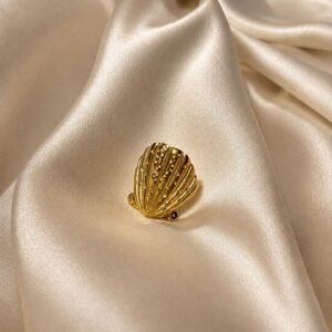 Golden Fan-Flare Textured Open Ring
