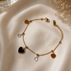 Golden Heart & Crystal Charm Bracelet