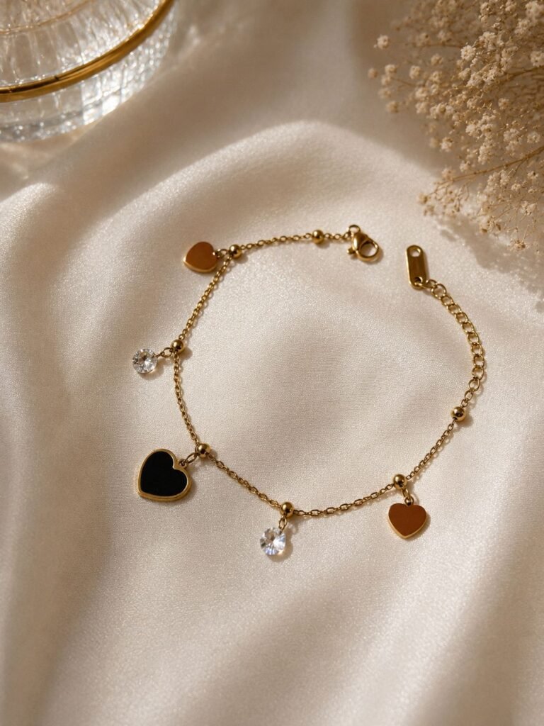 Golden Heart & Crystal Charm Bracelet