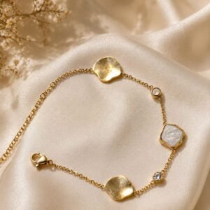 Golden Pearl & Crystal Charm Bracelet