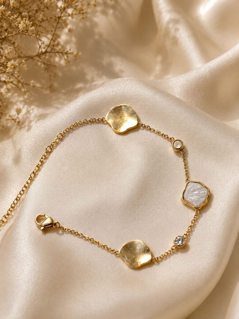 Golden Pearl & Crystal Charm Bracelet