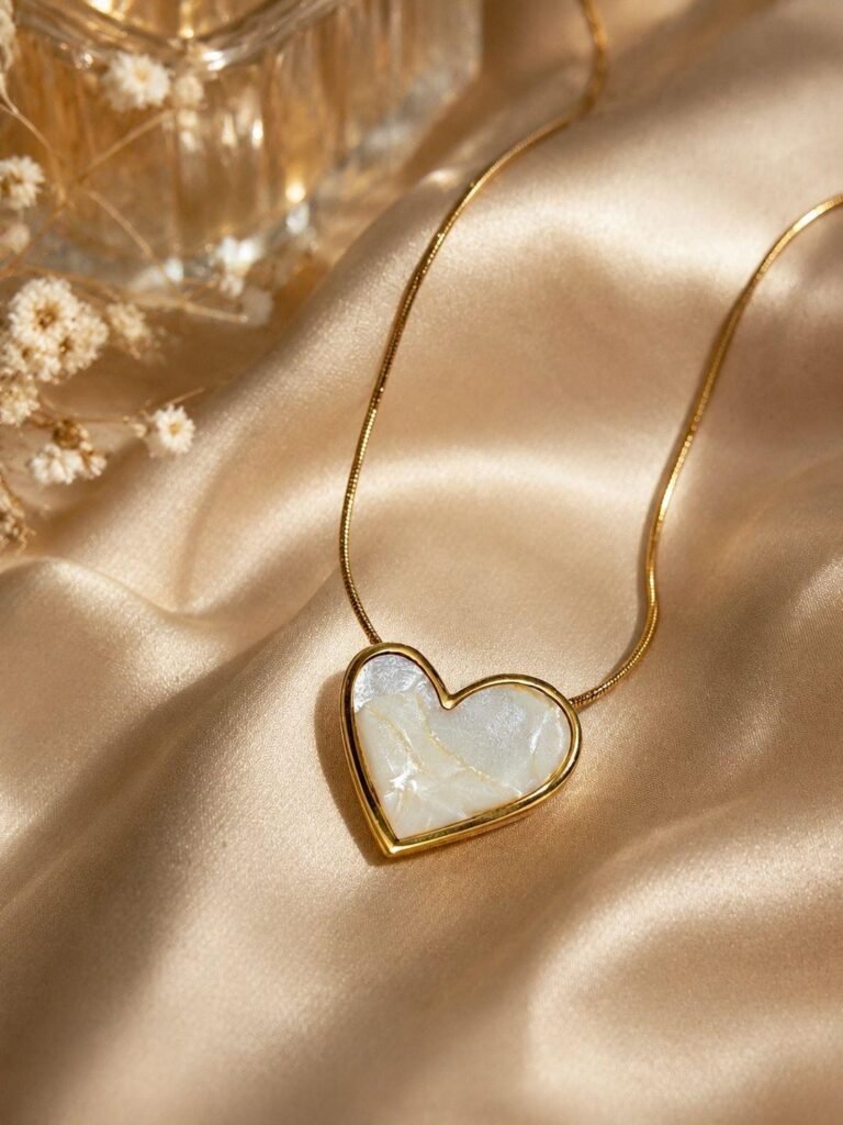 Golden Pearl Heart Necklace