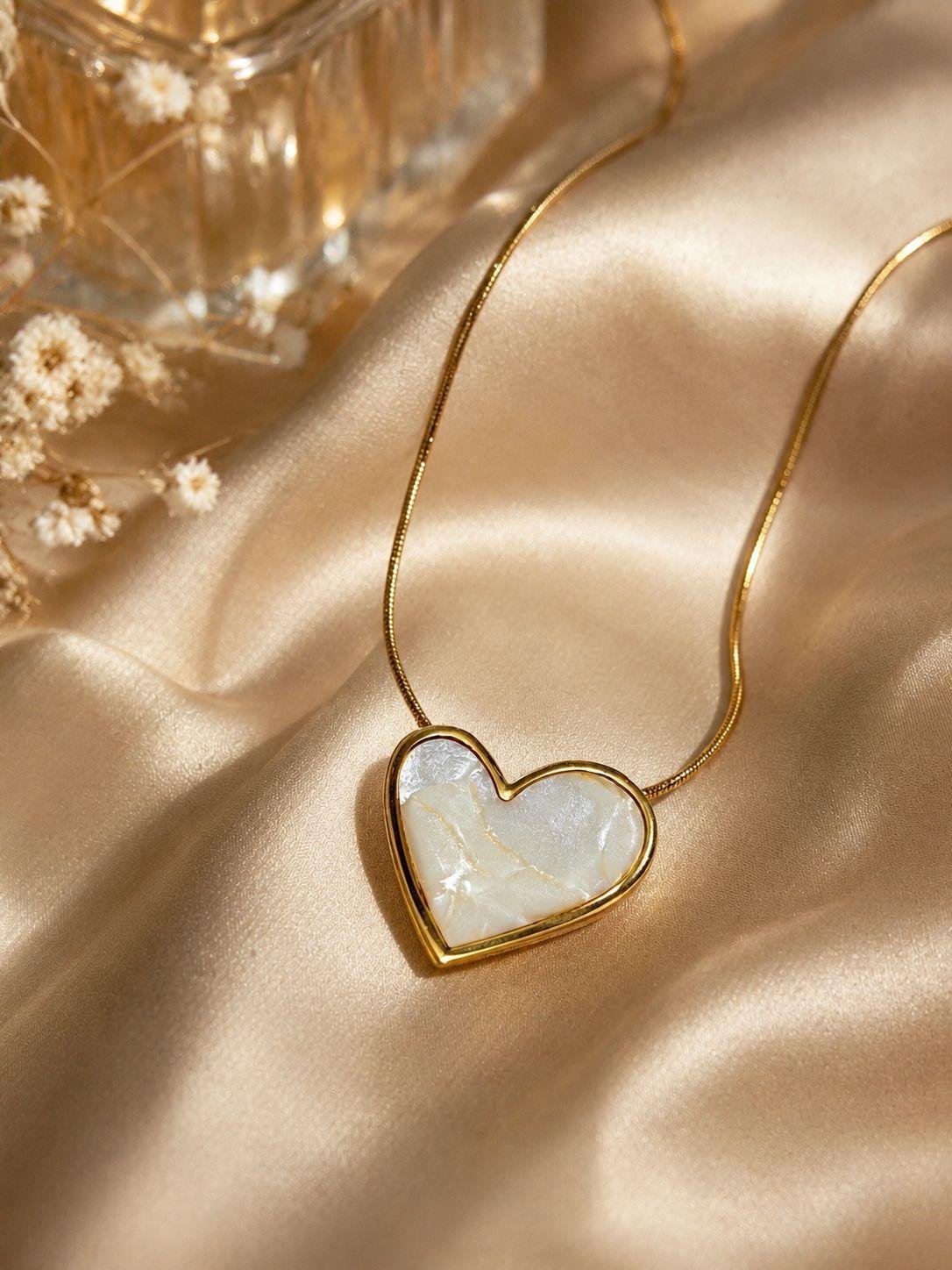 Golden Pearl Heart Necklace