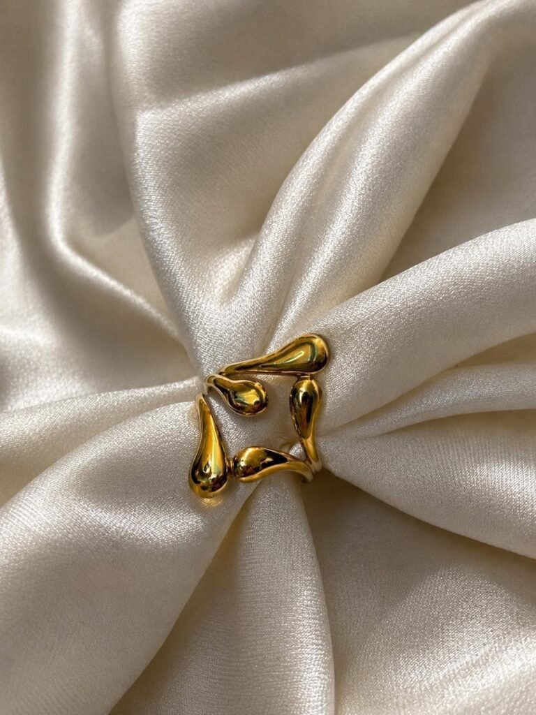 Golden Teardrop Sculptural Ring