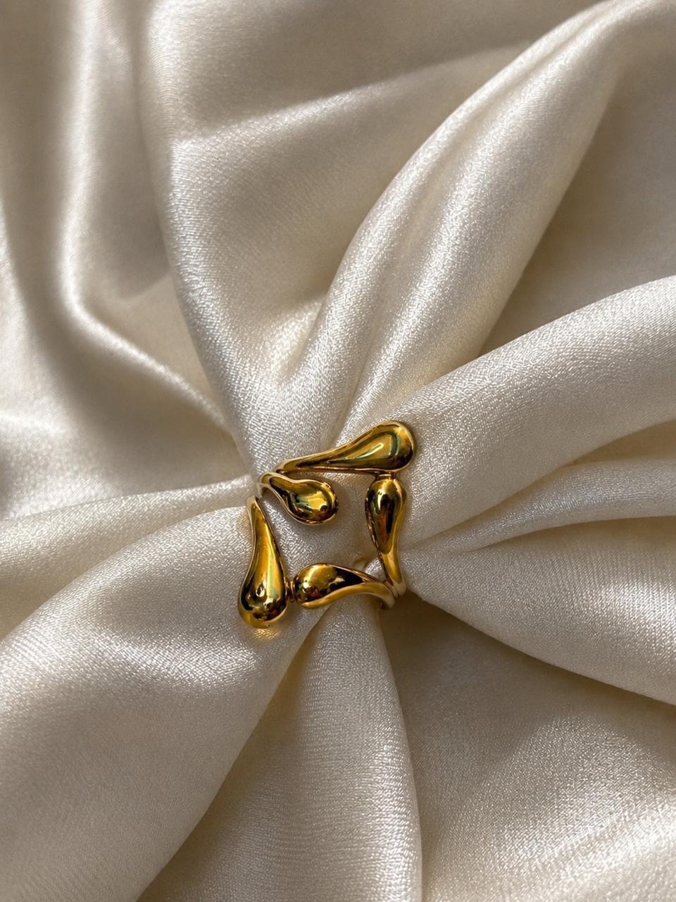 Golden Teardrop Sculptural Ring