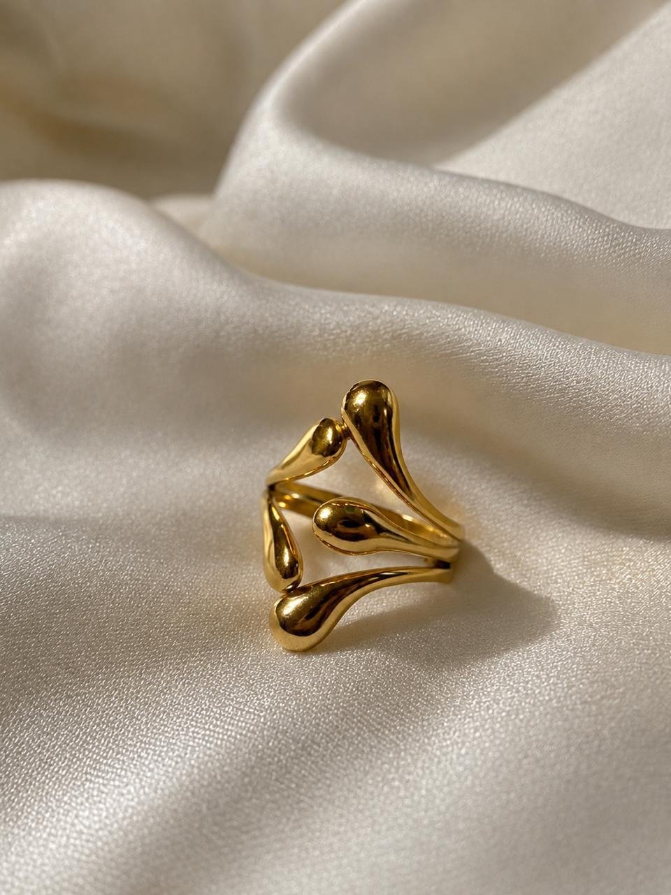 Golden Teardrop Sculptural Ring - Image 3